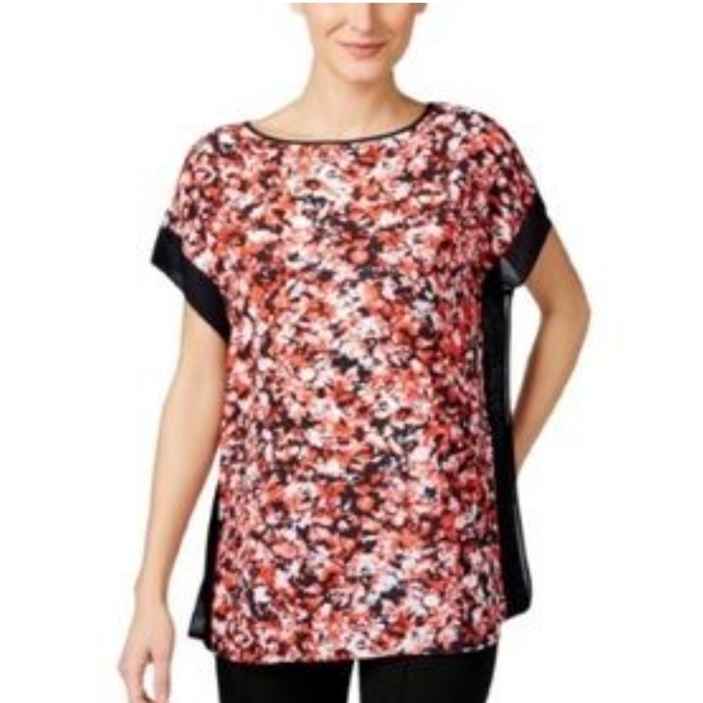 MICHAEL KORS Red Pink Black Tunic Length Top Large